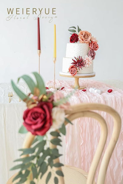 Artificial Flower Box Set Silk Fake Flowers DIY Center Cake Decoration Wedding Bouquet Corsage Home Decor Outdoor Decor Gift (Cream red)
