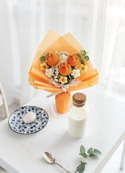 Crochet Flower Bouquet Handmade Knitted Sunflower Tulip Rose Daisy
