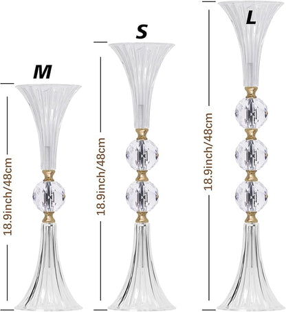 VIJIV Crystal Acrylic Trumpet Vase for Wedding Centerpieces & Home Decor - 21.7" Clear Flower Stand with Ribbed Texture, Gold Accents, Table/Floor Vase for Events, Bridal Showers & Boho Weddings