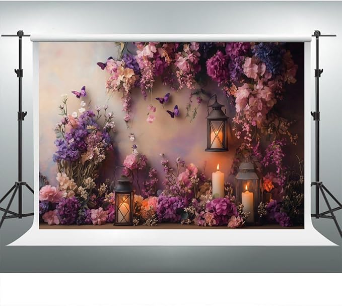 YongFoto Elegant Flower Wall Backdrop 7x5ft Floral Butterfly Candle Photography Background Baby Bridal Shower Wedding Girl Birthday Party Banner Room Decor Portrait Photoshoot Wallpaper Photo Booth
