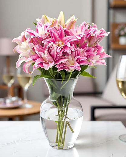 Stargazer Barn - 10 Stem Pink Rose Lilies (Includes Glass Vase) - Fresh Flowers for Delivery - Gift for Anniversary, Birthday, Congratulations, Get Well, Graduation, Sympathy
