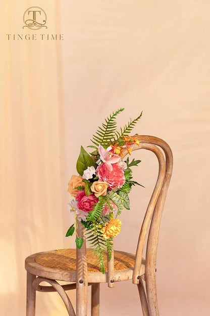 TINGE TIME Artificial Flowers Tropical Citrus & Pink Flower Combo for DIY Summer Wedding Bouquets Table Centerpieces Arrangements Party Baby Shower Home Decorations