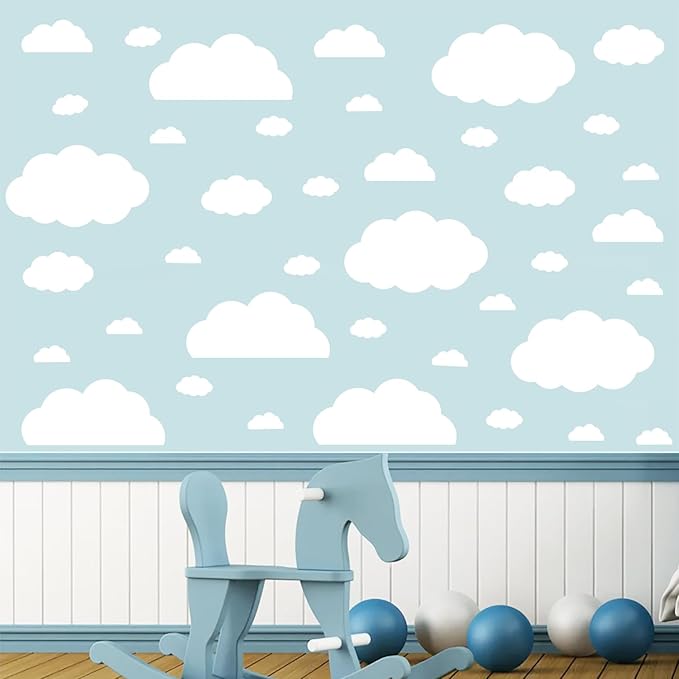 AOWDIAO Cloud Wall Decals - 40 Peel and Stick Clouds Stickers - Assorted Shapes and Sizes for Nursery, Bedroom, Classroom Decor