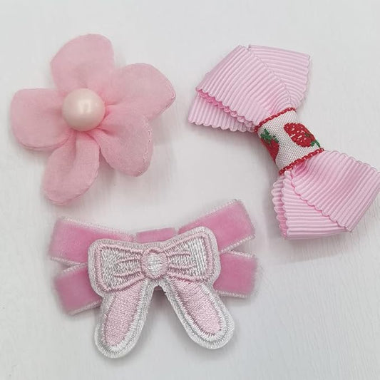 Chenkou Craft Mix Bulk Pink Random 20pcs Fabric Ribbon Flowers Bows Craft Wedding Ornament Appliques (Pink)