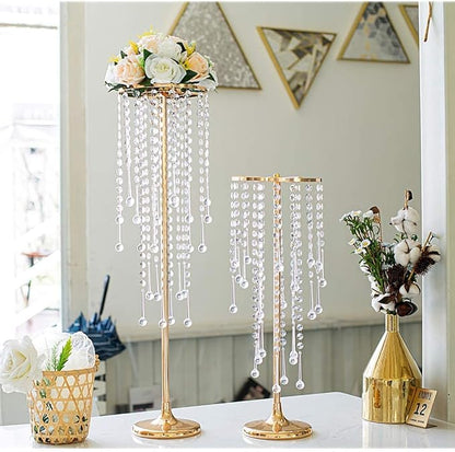 10 Pcs Tall Elegant Wedding Centerpiece Stand, Metal Flower Candle Holder with Chandelier Crystal, 29.5inch Gold Flower Vase,for Wedding Party Birthday Christmas Home Décor
