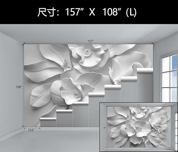 WFBHUA-Gray Peony Floral Wallpaper Peel and Stick Large Self Adhesive Wall Mural for Bedroom 157“x108