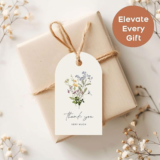 50 Thank You Gift Tags with String Attached, Small Thank You for Celebrating with Us Gift Bag Tags for Presents and Personalized Party Favors - Baby Shower, Wedding, Bridal Shower, Birthday, Floral