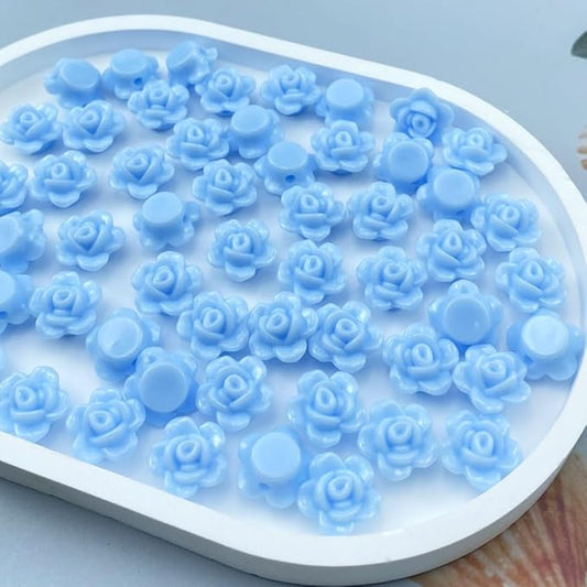 200pcs Acrylic Rose Flower Beads Candy Color Flat Back Spacer Beads Loose Pastel Colorful Decor for DIY Crafts Jewelry Making Bracelet Necklace Earrings(Light Blue)