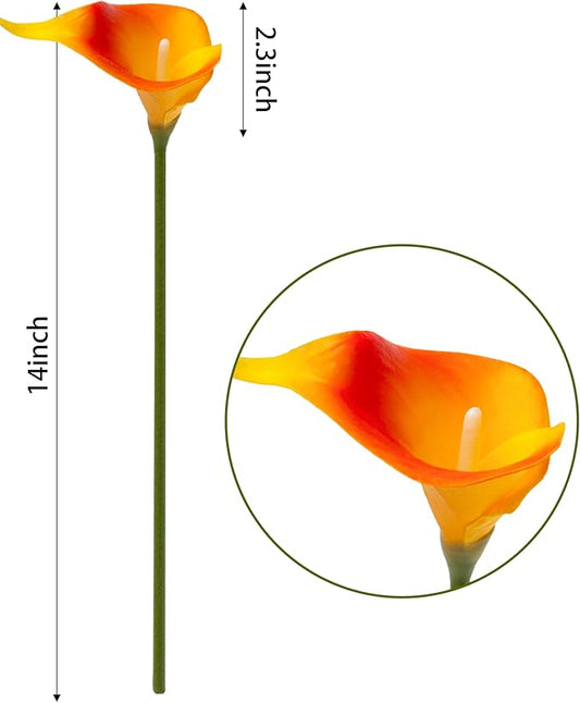 DuHouse 20Pcs Artificial Calla Lily Flower Real Touch Latex Flowers for DIY Wedding Bouquet Party Home Decor (Sunset)