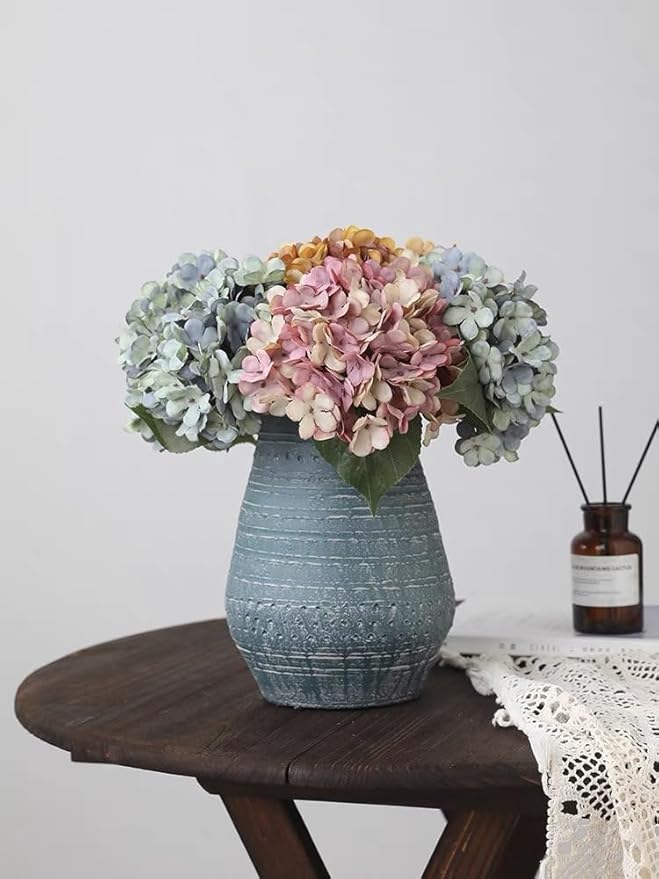 Kimura's Cabin 6pcs Fake Hydrangea Flowers Vintage Artificial Silk Hydrangeas Bouquets Faux Hydrangea with Stems for Autumn Wedding Party Home Garden Table Center Decoration (Pink Purple)