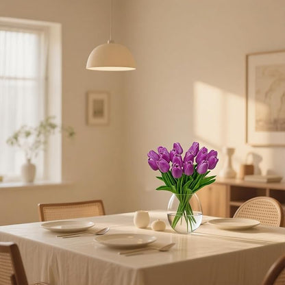 20pcs Artificial Tulips Artificial Flowers Faux Flowers PU Fake Tulips 13.5 Inch Mother's Day Easter Valentine’S Day Gifts in Home Kitchen Spring Decorations For Home (Purple)