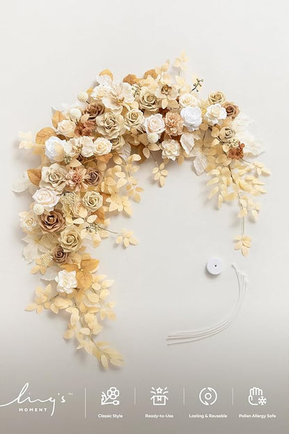 Ling's moment Wedding Arch Flowers - 6.5FT Floral Garland for Ceremony Arbor Backdrop Decoration - Artificial Rose Floral Swag for Sweetheart Table Birthday Party, Baby Shower, Beige Brown