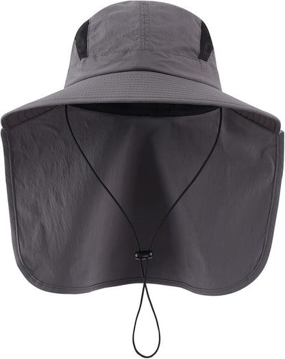 Home Prefer UPF 50+ Sun Hats for Men Women Wide Brim Fishing Hat with Neck Flap UV Protection Sunblock Safari Bucket Hat