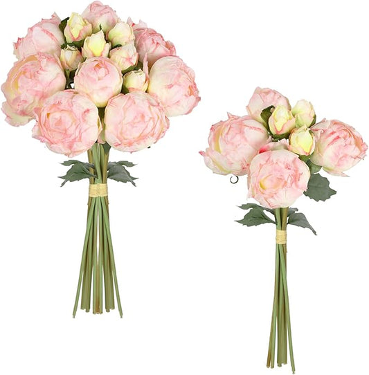 IPOPU Pink Peonies Artificial Flowers 2 Bouquets Silk Peonies with Stems Real Look 14PCS Fake Pink Flowers Centerpieces for Tables Wedding Bouquet Faux Flowers Crafts Floral Arrangement