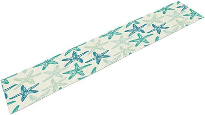 Starfish Plaid Table Flag Green Plaid and Marine Life Starfish Kitchen Table Flag Suitable for Birthday Party Restaurant Decoration Outdoor Picnic 13 * 108 Inch