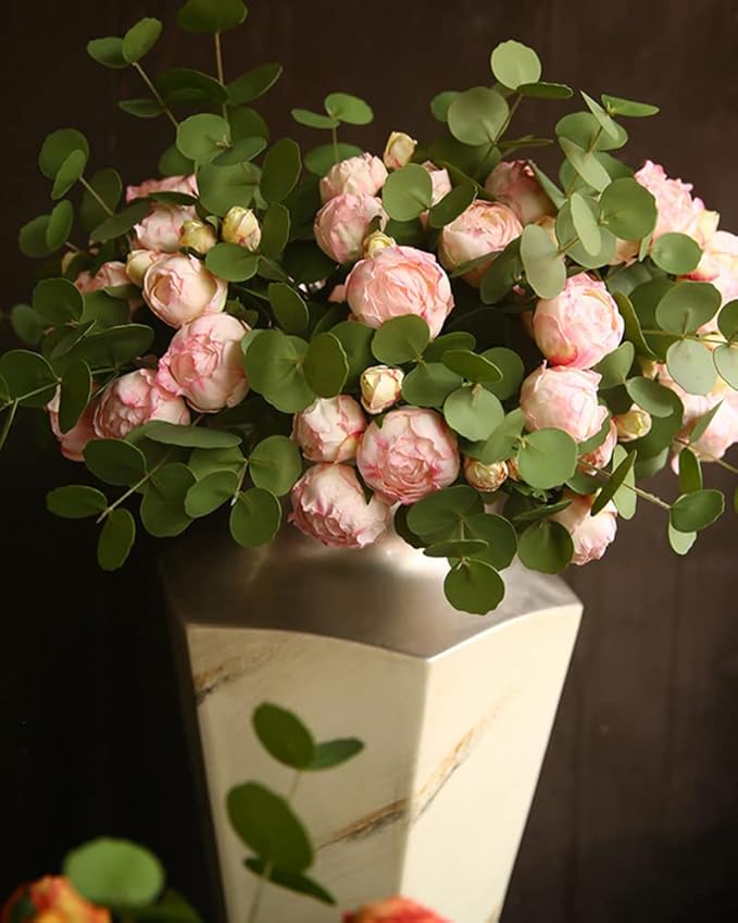 Pink Peonies Artificial Flowers 2 Bouquets Vintage Peonies 18pcs Pink Peonies with Single Long Stems Silk Flowers for Wedding Decoration Bride Bouquet Flowers Crafts Floral Arrangement (Pink)