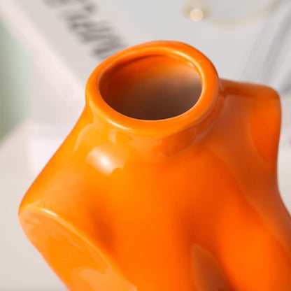 hjn Female Body Vase- Flower Vase for Decor, Orange Decor Vases,Ceramic Vase for Flowers, Modern Art Vase Woman Shape Vase for Living Room/Home Decor Accents/Bookshelf/Mantel-Orange