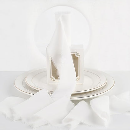 MEEDEE White Chiffon Ribbon 3 Inch White Fringe Ribbons Chiffon Silk Frayed Edge Ribbon Wide Chiffon Ribbons for Crafts, Flower Bouquet, Wedding Favors Wrapping (2 Rolls 10 Yards)