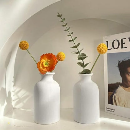 Modern White Small Ceramic Vase Set of 6 for Living Room Bedroom 4.72'' Minimalist Fresh Flower Vases for Home Decor Office Centerpieces Fireplace Nordic Style Gift for Fake Plant 6 Pack