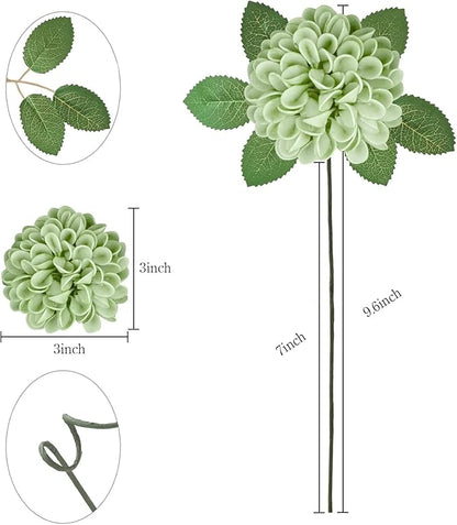 Artificial Flowers, 100pcs Realistic Artificial Rose for DIY Wedding Bouquets Centerpieces Arrangements, Emerald Green Shades Dahlia Flowers with Stem for Bridal Shower Party