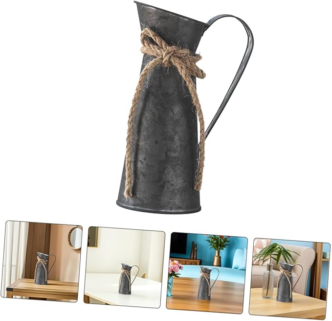 Alipis 2pcs Antique Bronze Metal Pitcher Vase Rustic Galvanized Decorative Bucket for Flowers Vintage Primitive Farmhouse Jug with Spacious Capacity for Living Entryway Study Desk Decor