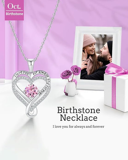 Jewelry for Women Wife Infinity Heart Birthstone I Love You Necklace S925 Anniversary Women Necklaces for Her Wife Birthday Gift Ideas, Birthday Present for Girlfriend Mom Daughter Sterling Silver