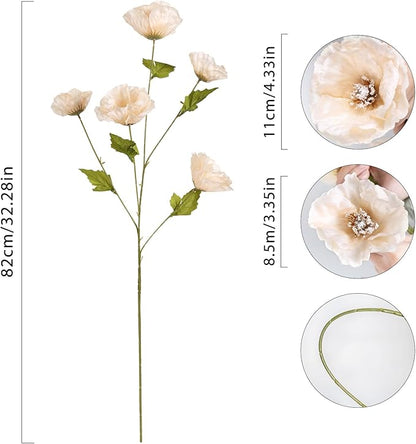 30 Heads Poppy Artificial Flowers 6 PCS Silk Flowers 32 in Poppy Flowers Champagne Flowers for Wedding Home Party Table Centerpiece Arrangement Decoration (Champagne)