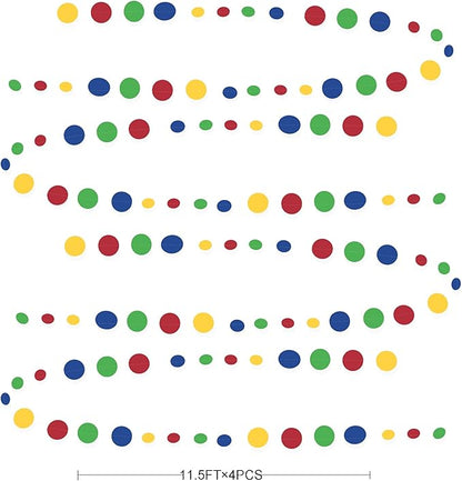 Super Mario Party Decorations Circle Dot Garland Red Blue Yellow Green Hanging Paper Polka Dot Streamer for Birthday Baby Shower Wedding Bridal Shower Carnival Circus Clown Fiesta Party Supplies