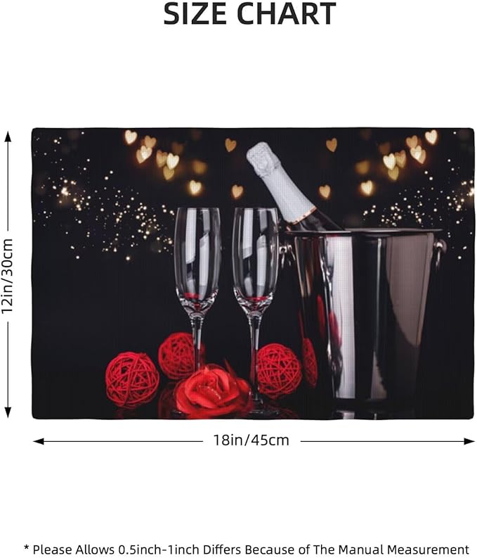 Red Rose Wine Linen Table Placemats Set of 6 Romantic Floral Modern Art Placemat Indoor Outdoor Party Home Desktop Kitchen Dining Room Decoration 12x18 Inch