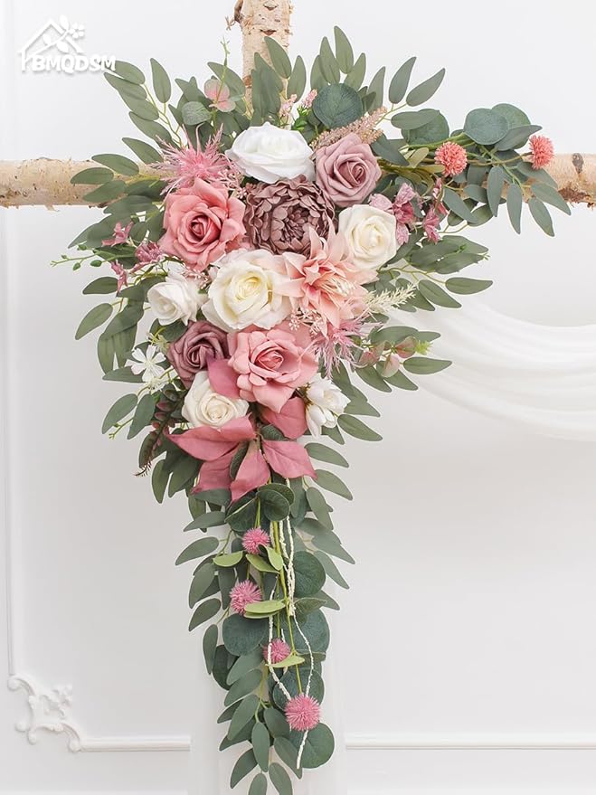 Artificial Flowers Wedding Arch Decor Arch Flowers (Set of 2) for Wedding Welcome Sign and Backdrop Decoration (New Pink)