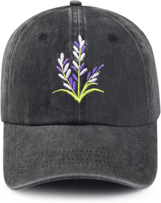 Cute Flower Hat, Elegant Floral Embroidered Adjustable Baseball Cap for Men Women, Gifts for Flower Lovers, Black