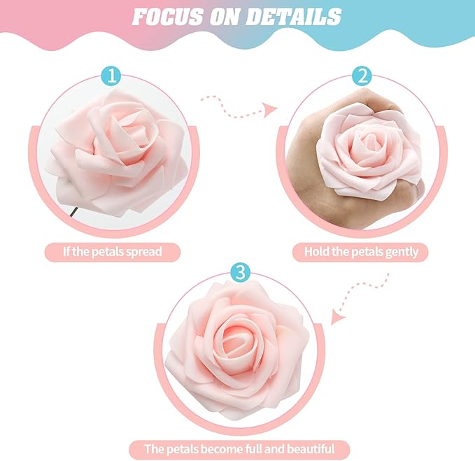 DerBlue 60pcs Artificial Roses Flowers Real Looking Fake Roses Artificial Foam Roses Decoration DIY for Wedding,Arrangements Party Home Decorations (Shades of Dusty, 60pcs Regular 3")