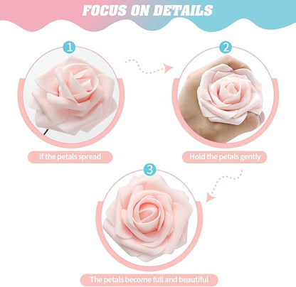 DerBlue 60pcs Artificial Roses Flowers Real Looking Fake Roses Artificial Foam Roses Decoration DIY for Wedding,Arrangements Party Home Decorations (Shades of Dusty, 60pcs Regular 3")