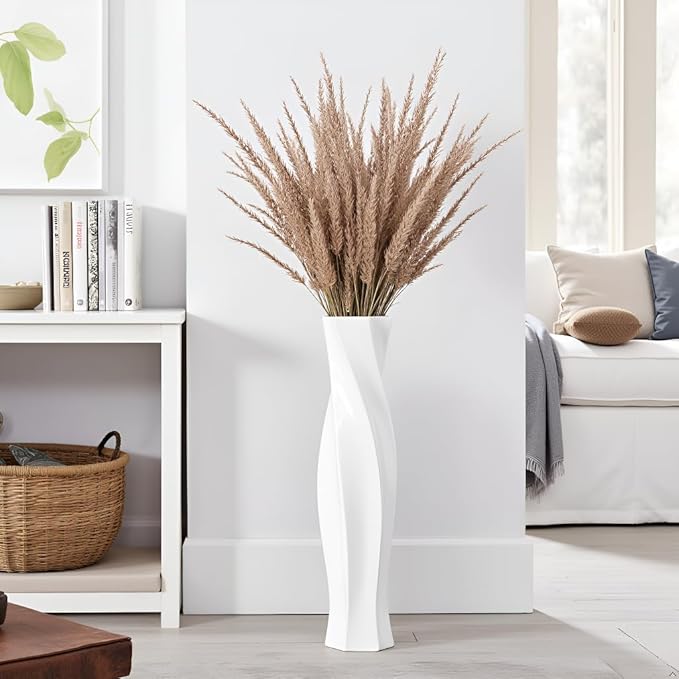 Tall Vases - 23.6" Tall Floor Vase for Home Decor, Floor Vases, Black Hexagon Twist Floor Vase, Fits Into Hay/Pampas Grass, Living Room, Office, Wedding Decor (White)