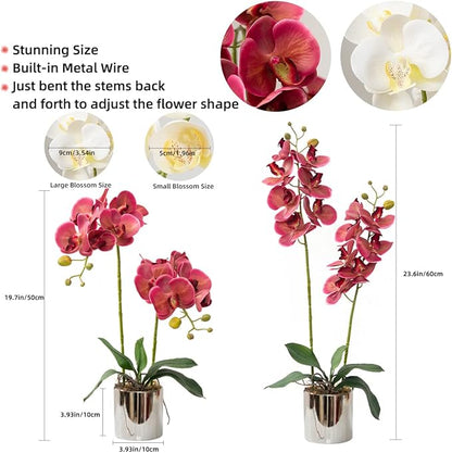 Artificial Orchid Flowers Fuchsia Faux Orchids with Ceramic Vase Vivid Fake Phalaenopsis Flower Arrangement Gorgeous Artificial Plants for Office Desk Wedding Party Exhibition Center&Home Table Decor