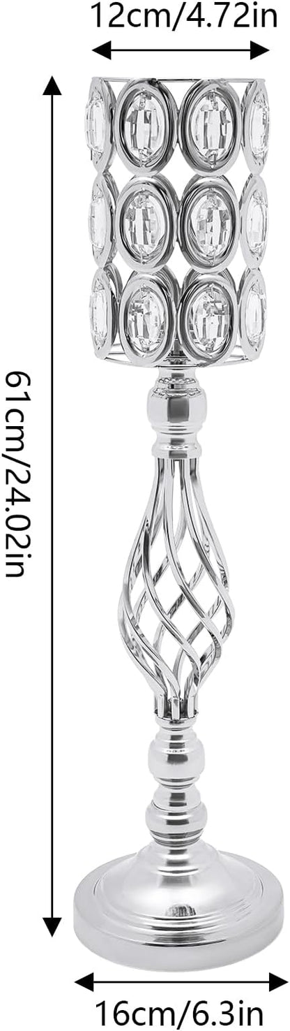 Wedding Centerpieces for Tables, 10 Pcs Vases for Centerpieces with Crystal Beads, 24in Tall Wedding Vase for Tables, Metal Flower Vase Stand with Crystal Beads(Silver)