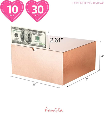 ROSEGLD 30 Gift Boxes 8x8x4 Inches With Lids, Bridesmaid Proposal Boxes for Light Weight Gifts (Glossy Rose Gold With Grass Texture)