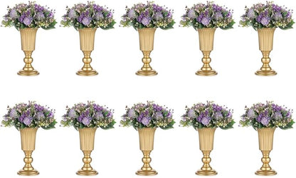 Nuptio Pcs of 10 Flowered Metal Trumpet Vase Elegant Wedding Centerpieces Vase for Party Decoration, 23.2cm/9.13" Tall Artificial Flower Arrangements for Anniversary Ceremony