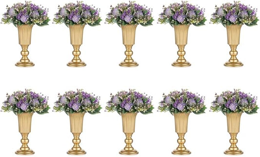 Nuptio Pcs of 10 Flowered Metal Trumpet Vase Elegant Wedding Centerpieces Vase for Party Decoration, 23.2cm/9.13" Tall Artificial Flower Arrangements for Anniversary Ceremony