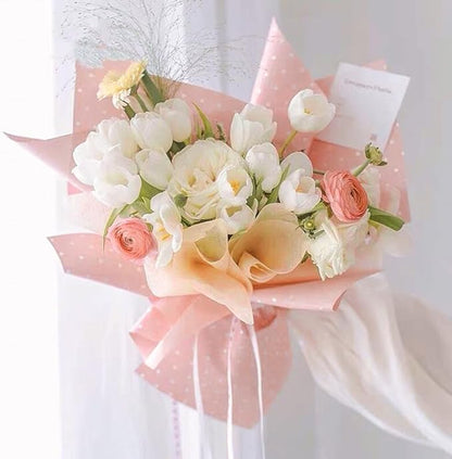 WRAPAHOLIC 20 Sheets Flower Wrapping Paper - 22.4 x 22.4 inch Pink and White Polka Dots Water-Resistant Floral Bouquet Wrapping Paper, Florist Supplies Packaging for Wedding Birthday Gift DIY