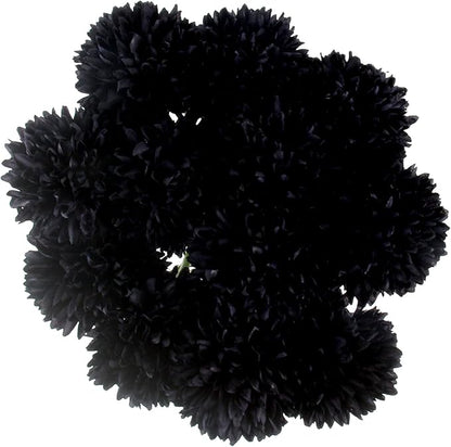 Tinsow 12 Pcs Faux Ball Chrysanthemum Bouquet Black Flowers for Home Halloween Party Fall Harvest Festival Decoration (Black, 12)