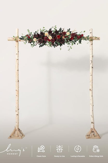 Ling's moment Wedding Arch Flowers - 6.5FT Floral Garland for Ceremony Arbor Backdrop Decoration - Artificial Rose Floral Swag for Sweetheart Table Birthday Party, Baby Shower, Masala Red