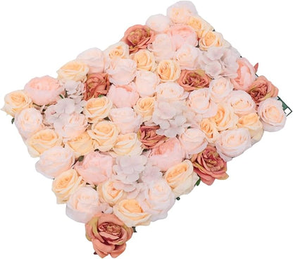 Gdrasuya10 4pcs Realistic Flower Wall Background Artificial Flowers Wall Backdrop Panel 3D Silk Rose Fake Flower Wall Panel Banquet Wedding Party Decor, Photography Background 60 x 40 cm