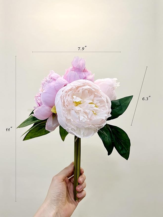 Peonies Artificial Flowers, Silk Pink Peony 2 Bouquets for Wedding, Faux Peony Flowers, Real Touch Peonies,Silk Flower Bouquet Peony Gift Box (Pink)