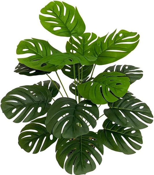 Artificial Monstera Plants, Fake Tropical Turtle Leaf Greenery Shrubs Decor Plant Faux Palm Tree Leaves Stems for Outdoor Indoor Decor Home Garden Party Wedding Bedroom Room Office Decoration 1 Pack