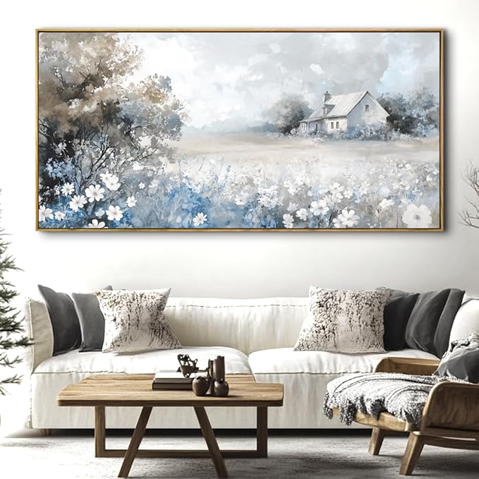 Landscape Abstract Landscape Wall Art - Large Framed Canvas Painting for Living Room, Bedroom, Modern Artwork Decor - 60x30 Inch Ready-to-Hang