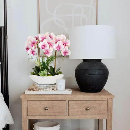 Briful Pink Orchid Artificial Flowers 18in Fake Orchid Silk Flowers with Ceramic Pot Faux Orchid Arrangement for Home Office Room Table Shelf Modern Decoration