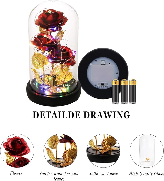 Womens Gift for Christmas Birthday Gift,Christmas Rose Gifts for Women,Galaxy Flower Rose with 2 Light Modes,Colorful Crystal Flower Enchanted Rose in Glass Dome,Xmas Gifts for Mom Wife Girlfriend