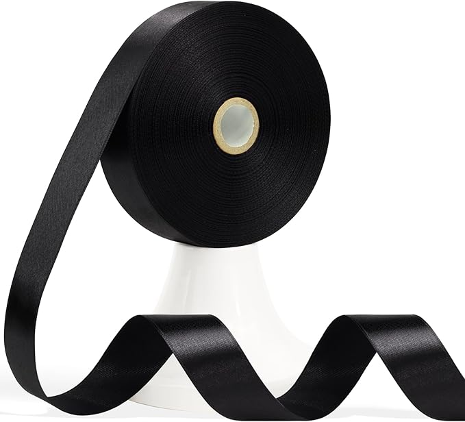 60 Yards Black Satin Ribbon 7/8 Inch, Solid Black Polyester Fabric Ribbon for Gift Wrapping, Crafts, Flower Bouquet, Wedding, Festival, Christmas, Halloween