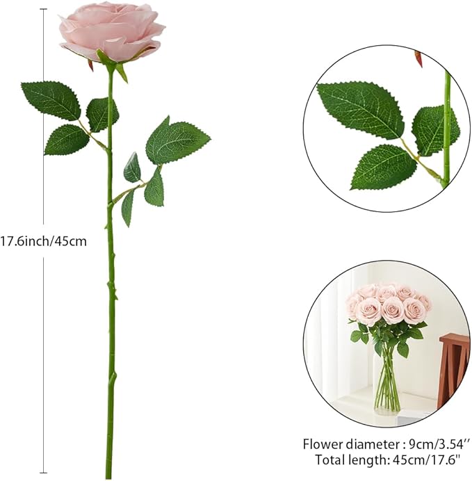 12pcs Roses Artificial Flowers Fake Roses Dusty Pink Silk Roses White Silk Flowers Rose with Long Stems for Wedding Home Party Centerpieces Decorations